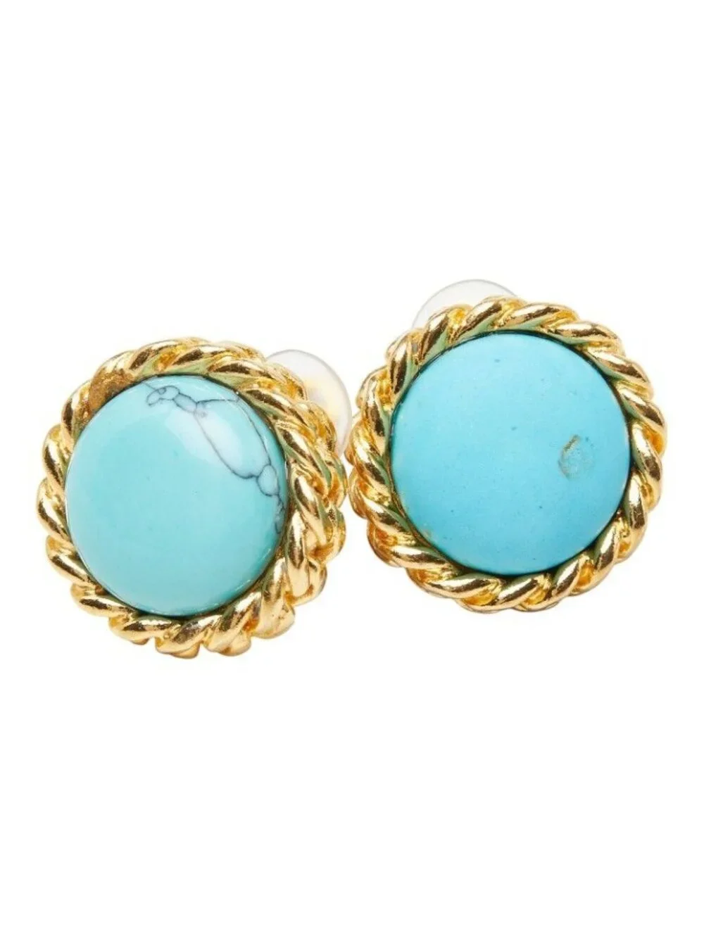 Chanel Vintage Round Earrings Blue Gold Plated